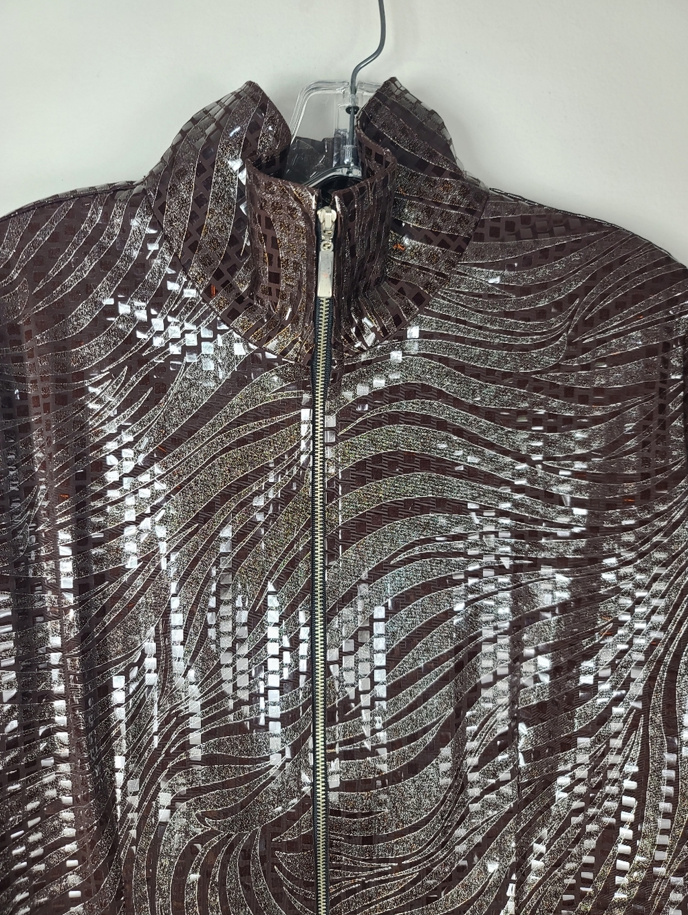 Misook Brown Patterned Shattered Glass Faux Sequin Full-Zip Lightweight Jacket L - Picture 8 of 13